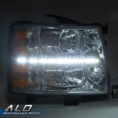 Solid Spare FIT FOR 07-14 CHEVY SILVERADO LED LIGHT DRL CHROME/AMBER CORNER HEADLIGHT