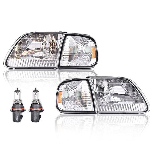 Solid Spare Chrome Housing Headlights Amber Corner Fit For 1997-2003 Ford F150 Expedition