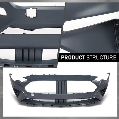 Solid Spare Front Bumper Cover Fascia Fit For 2018-2021 Ford Mustang With Tow Hook Hole