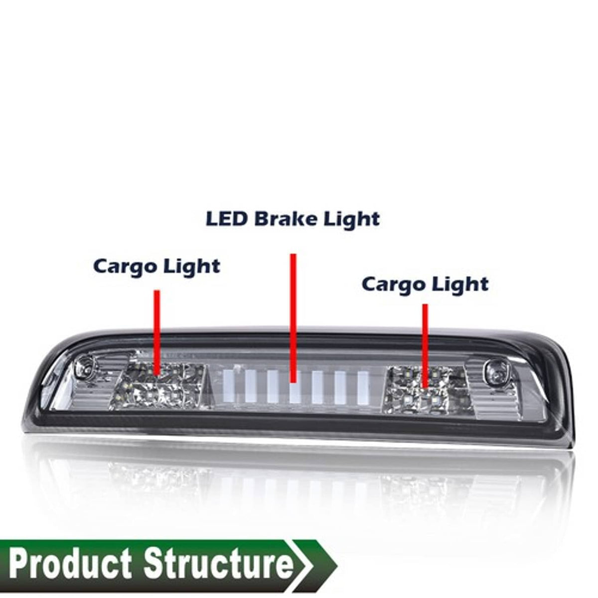 Solid Spare Fit For 2014-2018 Silverado Sierra Smoke/Chrome LED Third Brake Light Cargo Lamp