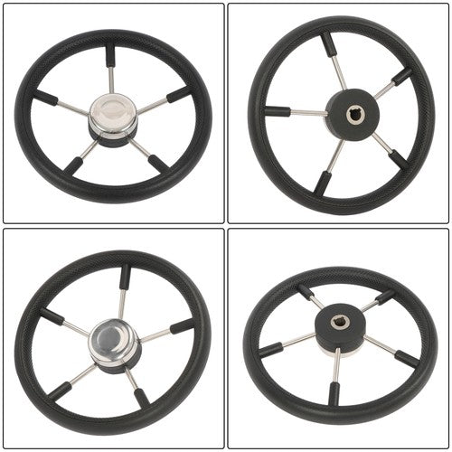Solid Spare New Stainless Steel Yach Steering Wheel with PU Foam 5 Spoke 13-7/8 Inch?Black?