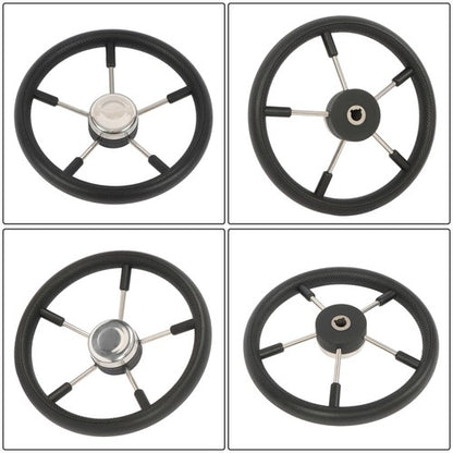 Solid Spare New Stainless Steel Yach Steering Wheel with PU Foam 5 Spoke 13-7/8 Inch?Black?