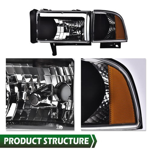 Solid Spare LED DRL Headlights Corner Lamps Black Fit For 94-02 Dodge Ram 1500 2500 3500