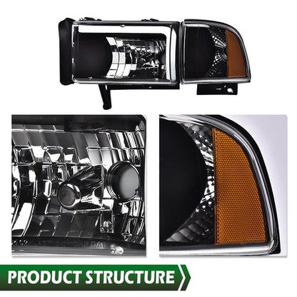 Solid Spare LED DRL Headlights Corner Lamps Black Fit For 94-02 Dodge Ram 1500 2500 3500