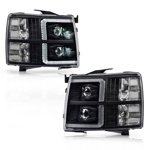 Solid Spare Fit For 07-13 Chevy Silverado 1500/2500/3500 LED Projector Headlights Black