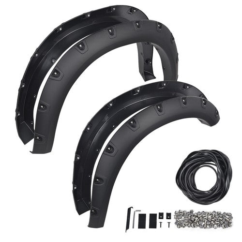 Solid Spare Fit For 2019-2024 Ram 2500 3500 Pocket Rivet Fender Flares Smooth Black