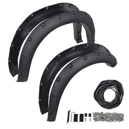 Solid Spare Fit For 2019-2024 Ram 2500 3500 Pocket Rivet Fender Flares Smooth Black