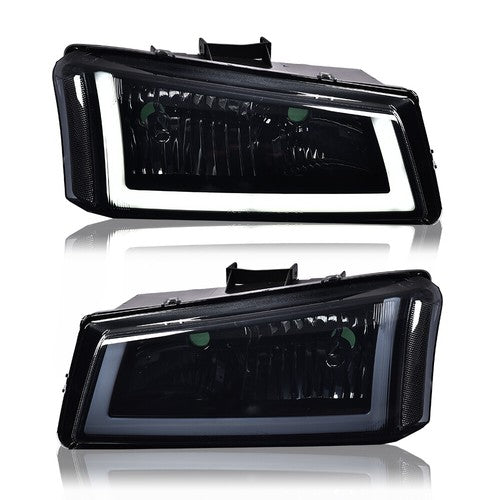 Solid Spare Fit For 2003-2007 Chevy Silverado Smoked Lens Black Housing LED DRL Headlights