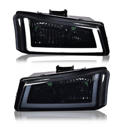 Solid Spare Fit For 2003-2007 Chevy Silverado Smoked Lens Black Housing LED DRL Headlights