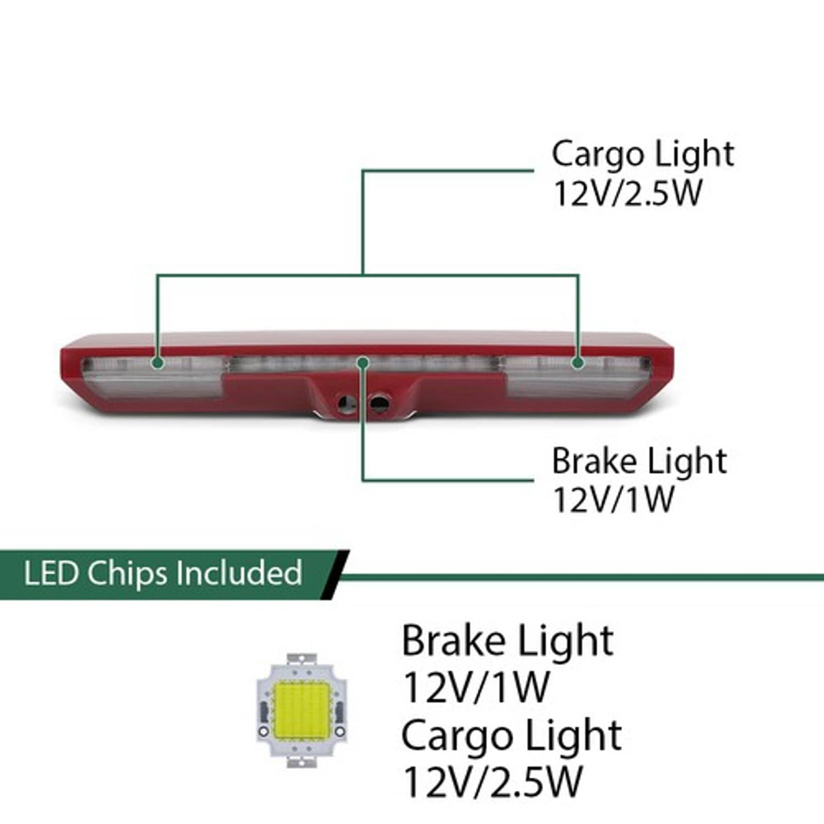 Solid Spare Fit For 2019-2025 Chevy Silverado GMC Sierra Third Brake Light w/ 2 Camera Holes