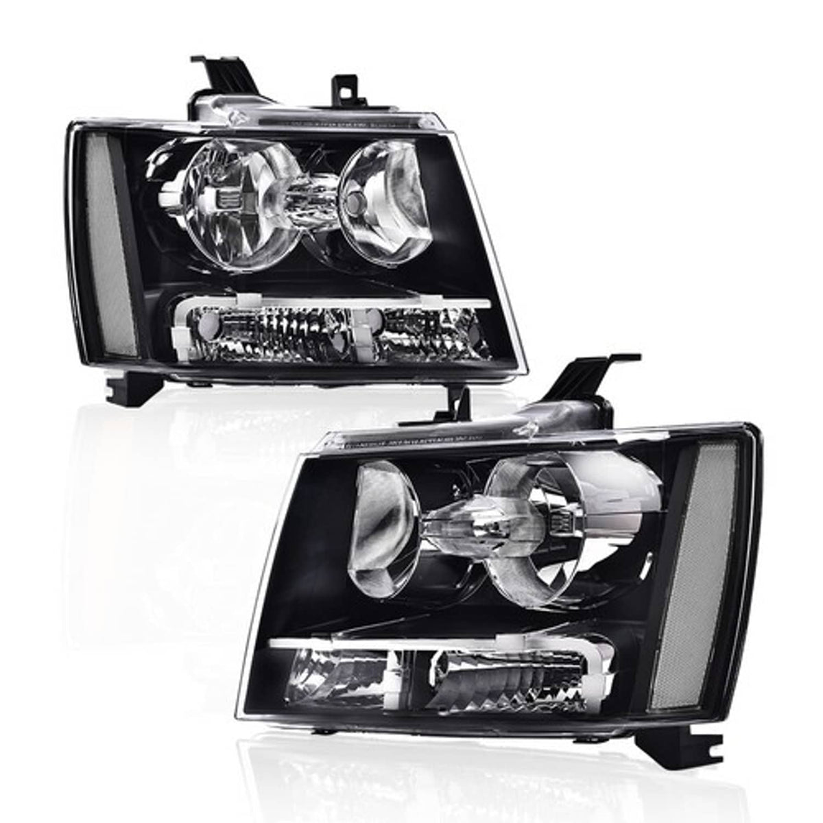 Solid Spare Clear Corner Black Headlights Fit For 2007-2014 Chevy Avalanche Tahoe Suburban