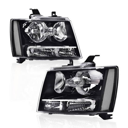 Solid Spare Clear Corner Black Headlights Fit For 2007-2014 Chevy Avalanche Tahoe Suburban