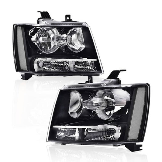 Solid Spare Clear Corner Black Headlights Fit For 2007-2014 Chevy Avalanche Tahoe Suburban