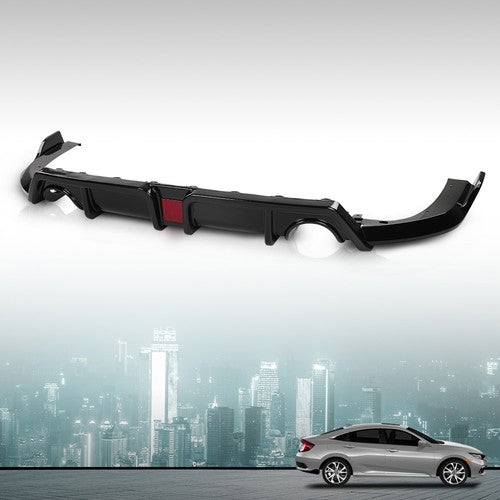 Solid Spare Fit For 2016-2021 Honda Civic Black Rear Lip Diffuser Body Kit w/ LED Light