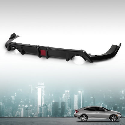 Solid Spare Fit For 2016-2021 Honda Civic Black Rear Lip Diffuser Body Kit w/ LED Light
