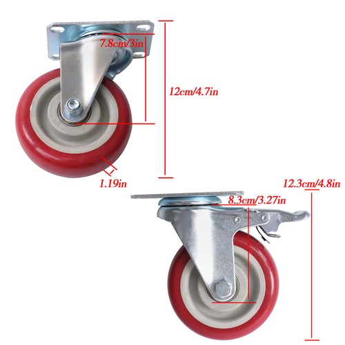 Solid Spare 4 pcs 4-inch Universal Caster Wheels red (2 with brakes and 2 without brakes)