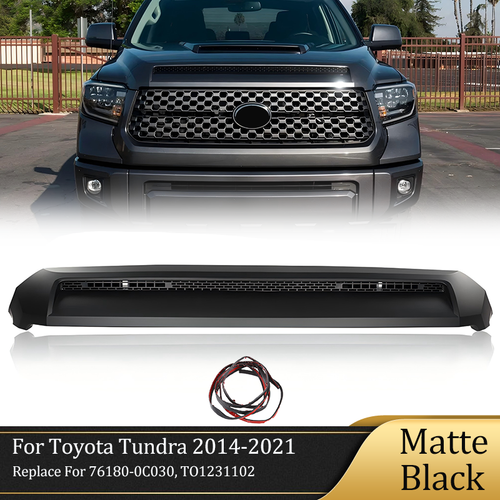 Solid Spare Front Upper Hood Bulge Molding Trim Matte Black For Toyota Tundra 2014-2021