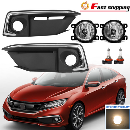 Pair Front Bumper Chrome Fog Light w/Cover For 2019-2020 Honda Civic Sedan/Coupe