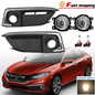 Pair Front Bumper Chrome Fog Light w/Cover For 2019-2020 Honda Civic Sedan/Coupe