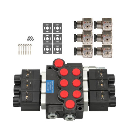Solid Spare Double Acting 3600 PSI 3 Spool Solenoid 12V DC Hydraulic Control Valve 13 GPM
