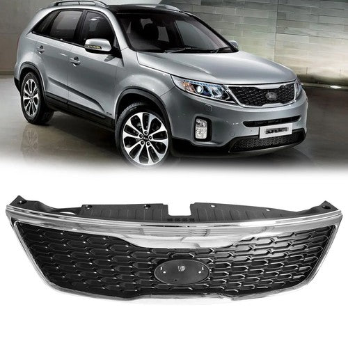 Front Bumper Upper Grille Black w/Chrome Trim For 14-15 Kia Sorento 2014 2015