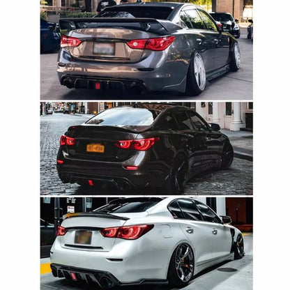 For 2014-2017 Infiniti Q50 Glossy Black Rear Bumper Diffuser W/ LED Brake Light