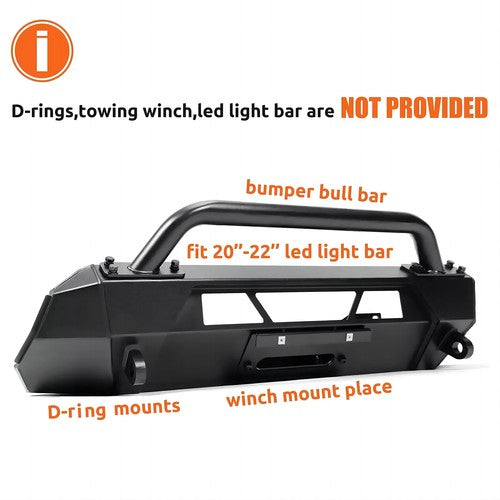Solid Spare Steel Front Stubby Bumper Guard Bull Bar Hidden Winch For Toyota Tacoma 16-2023