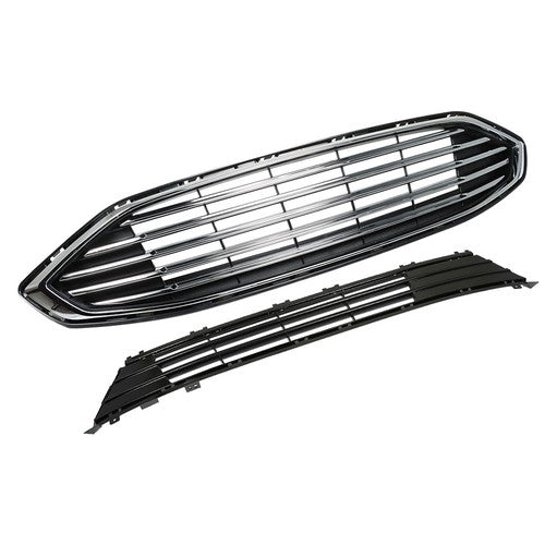 Solid Spare Front Bumper Upper Lower Grill Assembly Plastic Chrome For Ford Fusion 2017-2018
