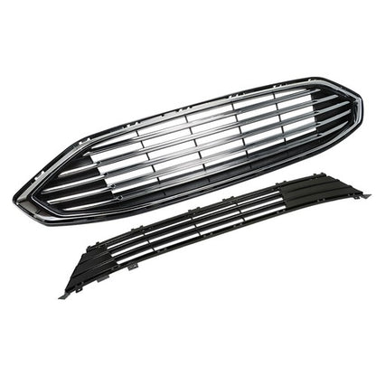 Solid Spare Front Bumper Upper Lower Grill Assembly Plastic Chrome For Ford Fusion 2017-2018