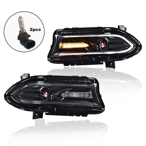 Solid Spare Fit For Dodge Charger 2015-2022 Projector Headlights LED DRL Halogen Lamps Pair