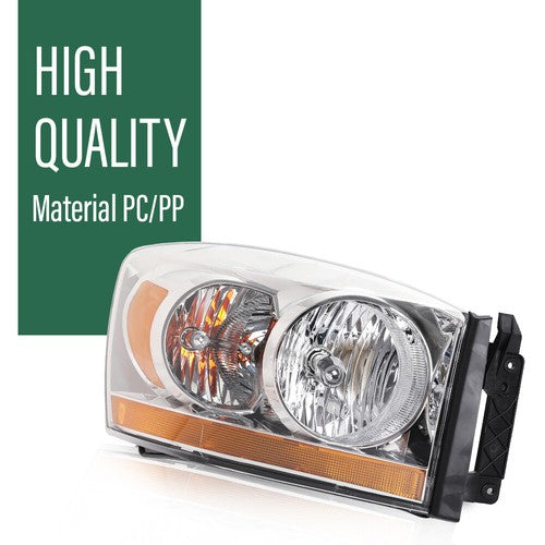 Solid Spare Fit For 06-2008 Dodge Ram 1500/06-09 Ram 2500 3500 Amber Chrome Headlight Right