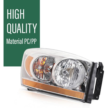 Solid Spare Fit For 06-2008 Dodge Ram 1500/06-09 Ram 2500 3500 Amber Chrome Headlight Right
