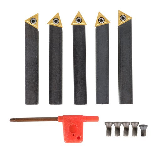 Solid Spare 5-piece 1/2 " lathe indexable carbide insert + turning tool bit holder kit USA