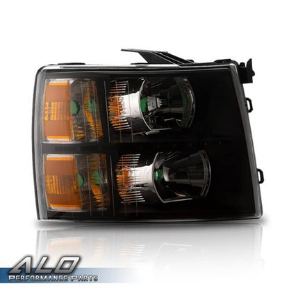 Solid Spare Fit For 07-14 Chevy Silverado Amber Corner Black Housing LED DRL Headlights