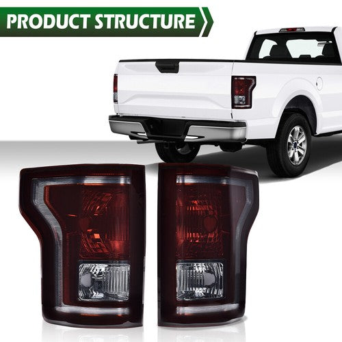 Solid Spare Rear Tail Lights Brake Lamps Left+Right Side Fit For 2015-2017 Ford F-150 Smoke