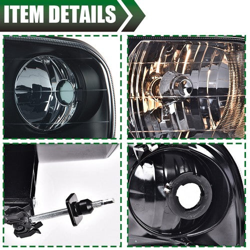 Solid Spare Black Headlights+Amber Corner Lights Fit For 97-03 Ford F150/99-02 Expedition