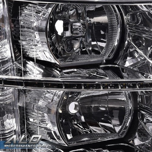 Solid Spare Fit For 07-14 Chevy Silverado 1500 2500 3500 Clear/Chrome LED DRL Headlights