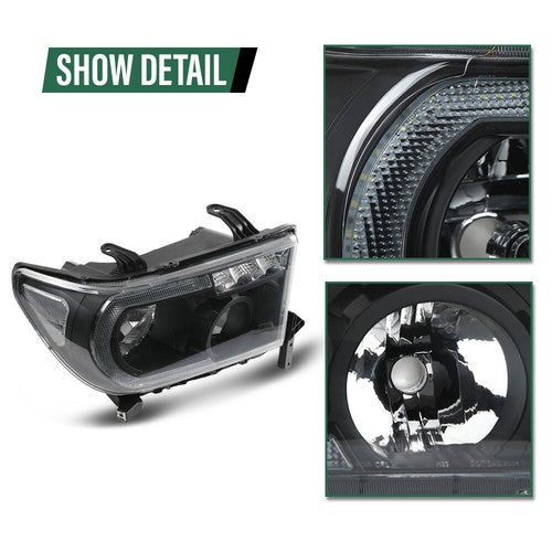 Solid Spare Fit For 07-13 Toyota Tundra 08-17 Sequoia Black/Clear LED Tube Headlights