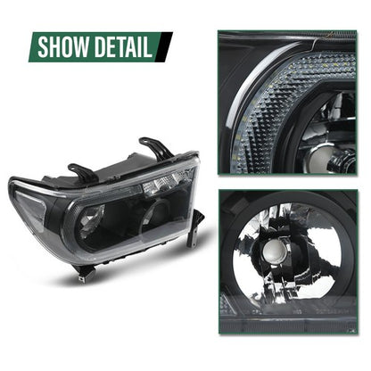 Solid Spare Fit For 07-13 Toyota Tundra 08-17 Sequoia Black/Clear LED Tube Headlights
