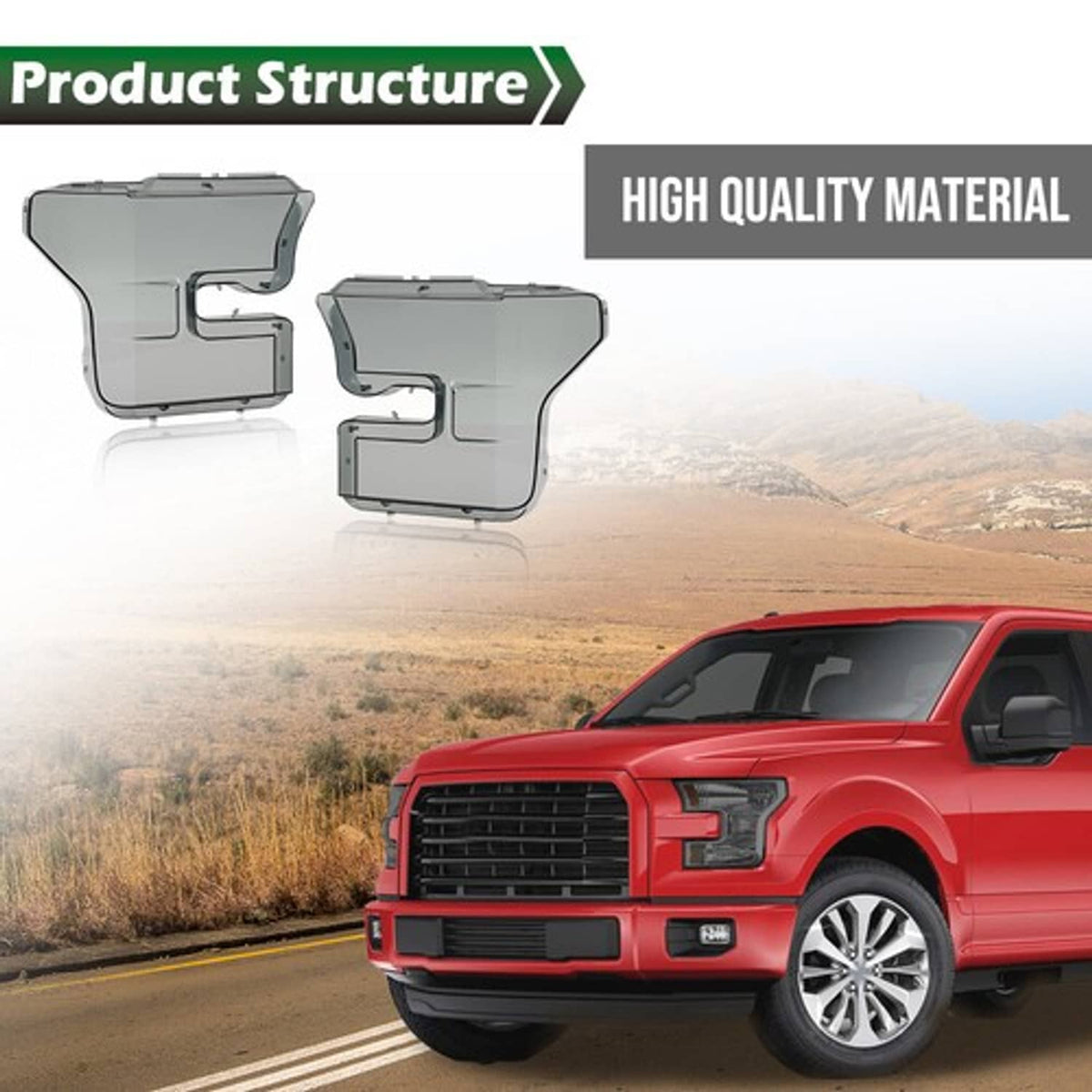 Solid Spare Fit For 2015-2017 Ford F-150 F150 Left+Right Headlight Replacement Lens Smoke