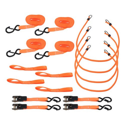 Solid Spare Ratchet Strap*4 Orange Polyester Fracture Strength 2200lbs 1in*15ft with S Hooks