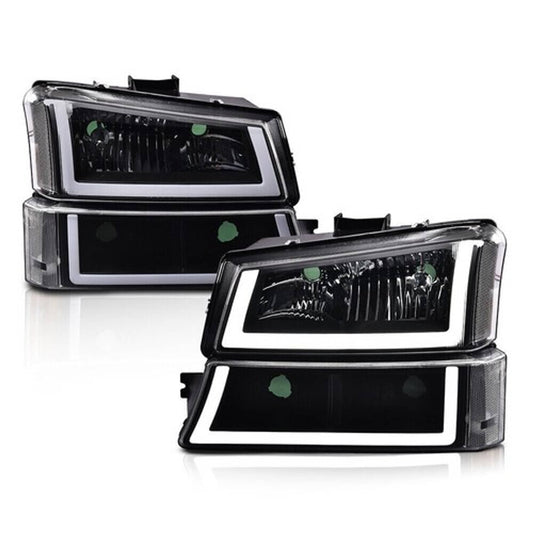 Solid Spare Fit For 2003-2007 Chevy Silverado Black Housing LED DRL Headlights Bumper Lamps