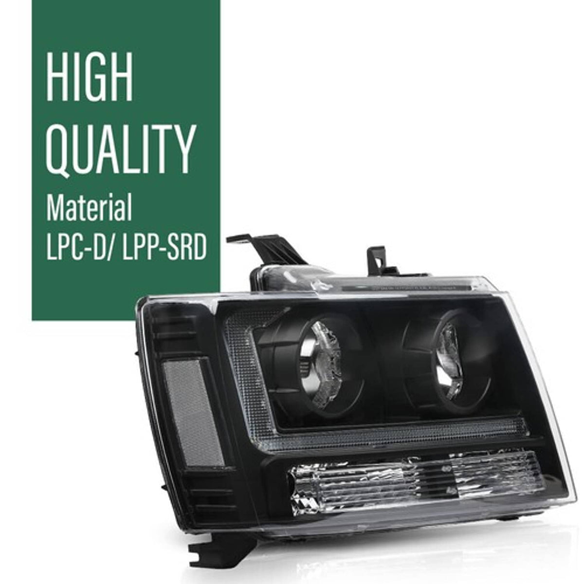 Solid Spare Clear/Black LED DRL Headlights Fit For 2007-2014 Chevy Avalanche Tahoe Suburban