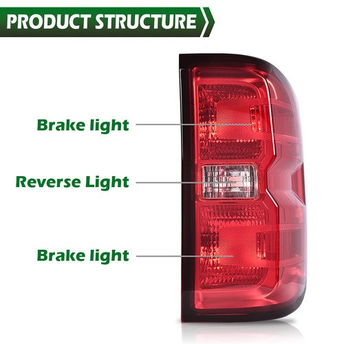 Solid Spare Fit For 14-19 Chevy Silverado Red Lens Rear Tail Lights Brake Lamps
