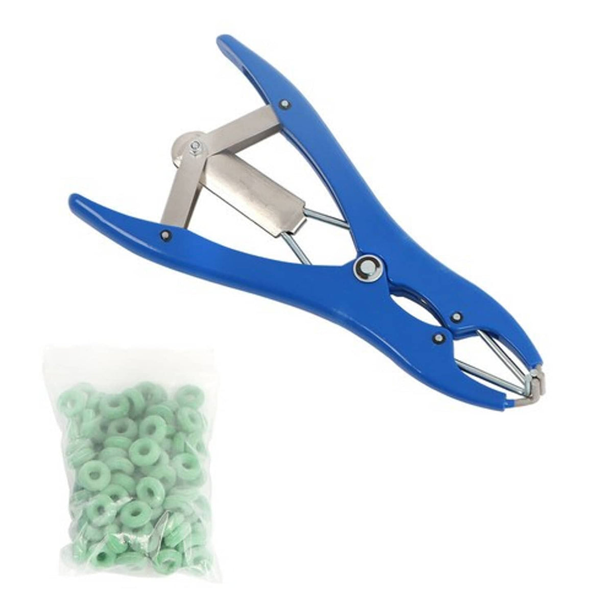 Solid Spare Elastrator Plastic with 100 Rubber Rings Castration Plier Applicator Livestock