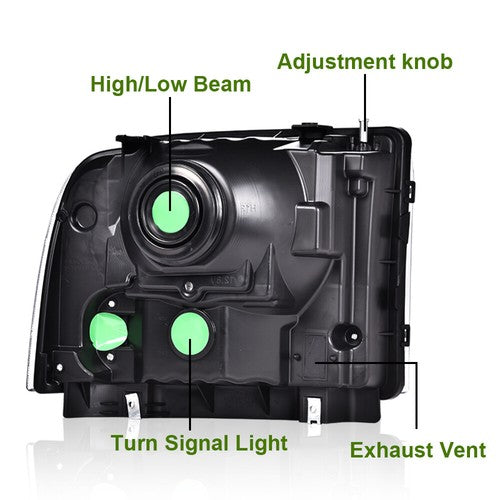 Solid Spare Fit For 1999-2004 Ford Super Duty F250 F350 Excursion Conversion Headlights