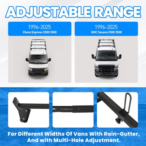 Solid Spare 59" 800lbs For Chevy Express Fullsize Van 3 bar 96-23 Ladder Roof Rack Cross Bar