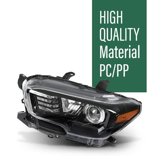 Solid Spare Fit For 2016-2023 Toyota Tacoma Black Projector Headlights Headlamps w/o LED DRL