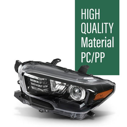 Solid Spare Fit For 2016-2023 Toyota Tacoma Black Projector Headlights Headlamps w/o LED DRL