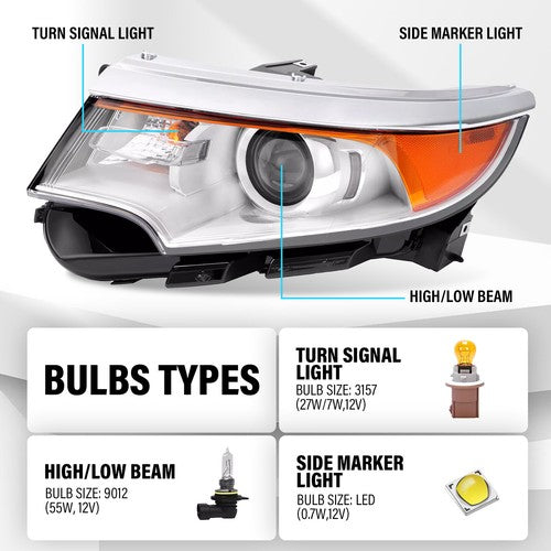 Solid Spare Left&Right Headlamps For 2011-2014 Ford Edge Halogen Headlights Chrome Housing